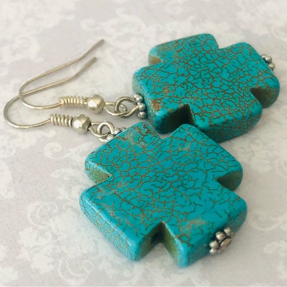 ⭐️5 for $25⭐️Turquoise Crosses - bold beach boho - howlite stone - silver set - Picture 4 of 6